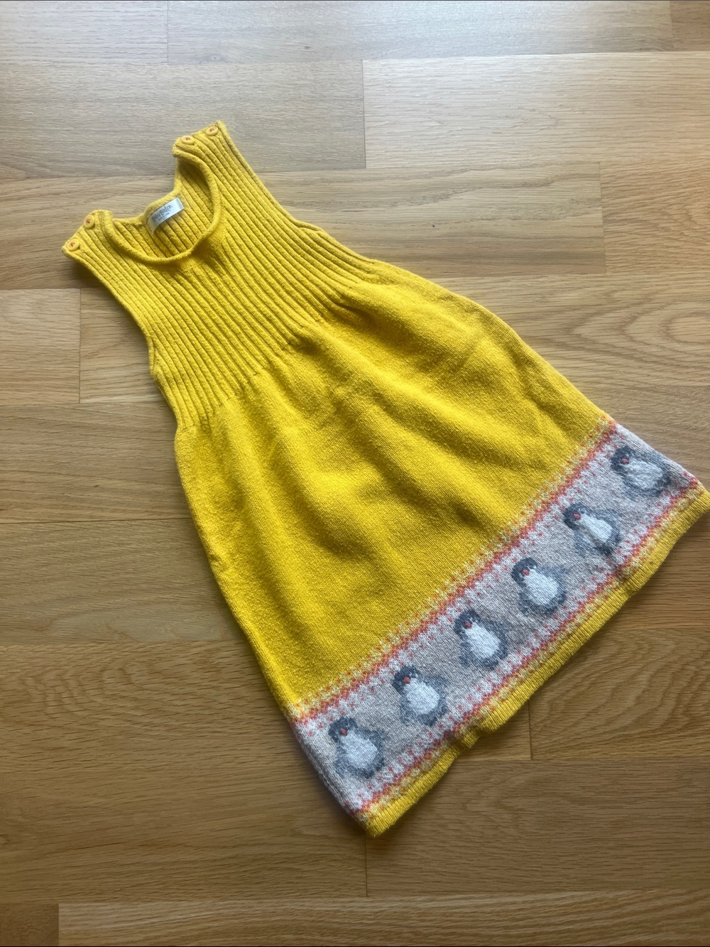 Mini Boden Yellow Knit Dress with Penguin Border